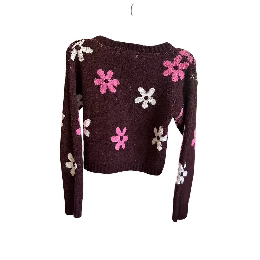 Kids SO Burgundy Flower‎ Power Sweater XS Extra Small Cozy Knit NWOT